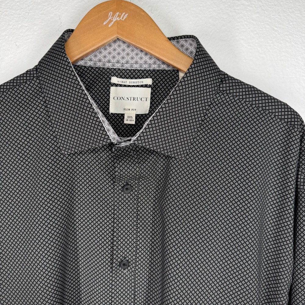 CONSTRUCT Mens Performance XXL Slim Fit 4 Way Stretch Button Shirt Black Diamond